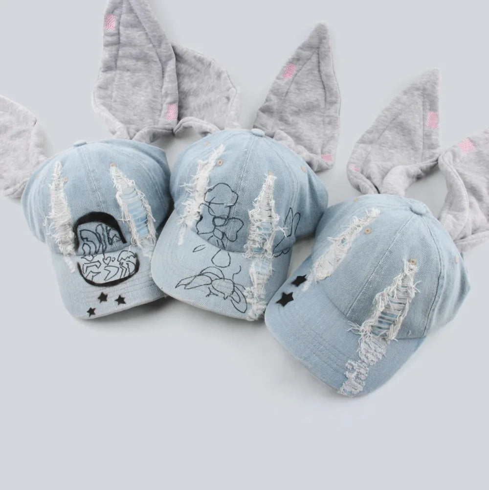 New Jeans Minji Haerin OMG Stage Long Rabbit Ear Hat Y2K Style Denim Blue Baseball Cap Fashion Kpop Caps Fan Collectable Gifts - Premium  from Lizard Vigilante - Just $28.99! Shop now at Lizard Vigilante