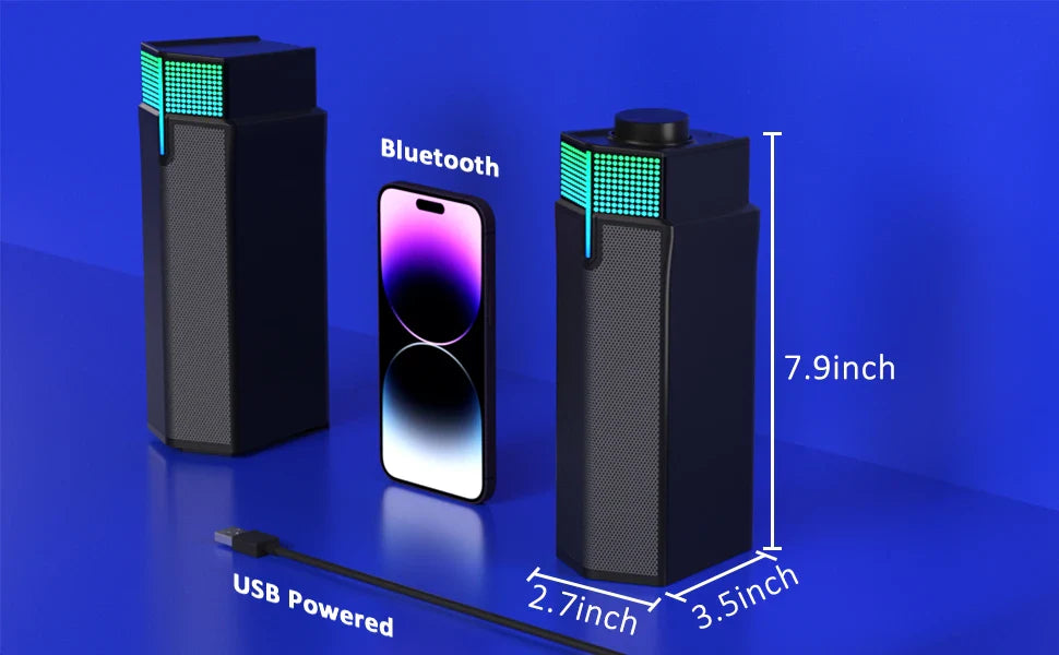 Bluetooth Computer Speakers for PC Desktop Monitor, Gaming PC Sound Bar-Wired USB-Powered,Superb Stereo Sound,with LED Lighting