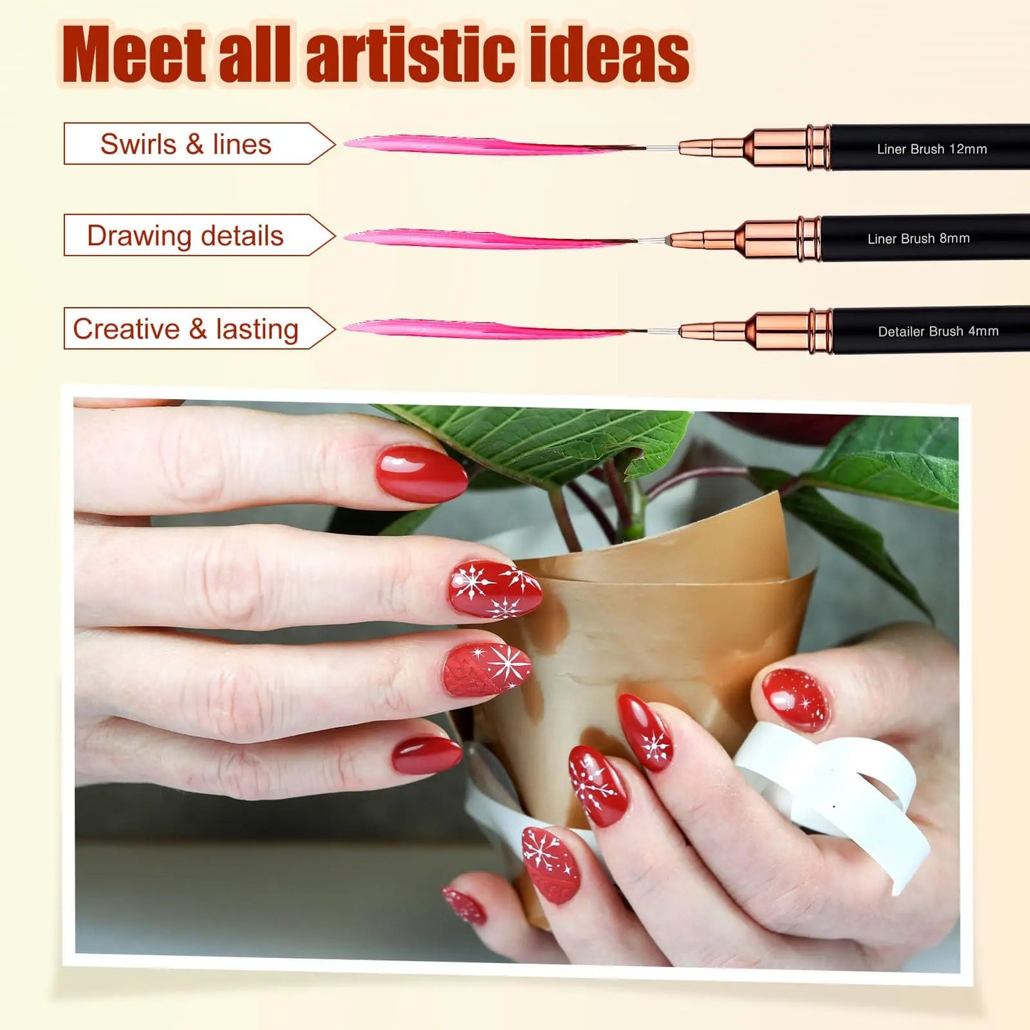 5Pcs Professional Nail Paint Liner Brush Set Small Polish Design Technique Fine Line Stripe Brushes for Nail Art Detailing