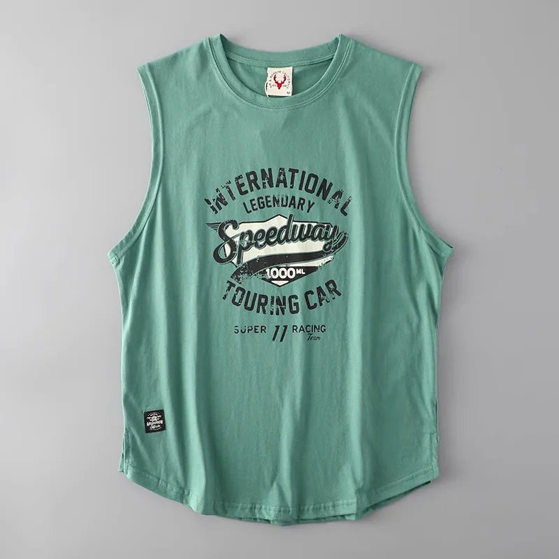 2025 Summer American Retro Sleeveless O-Neck Letter Print T-Shirt – 100% Cotton Men’s Basketball Sports Casual Vest - Premium tee from dsers - Just $30.99! Shop now at Lizard Vigilante