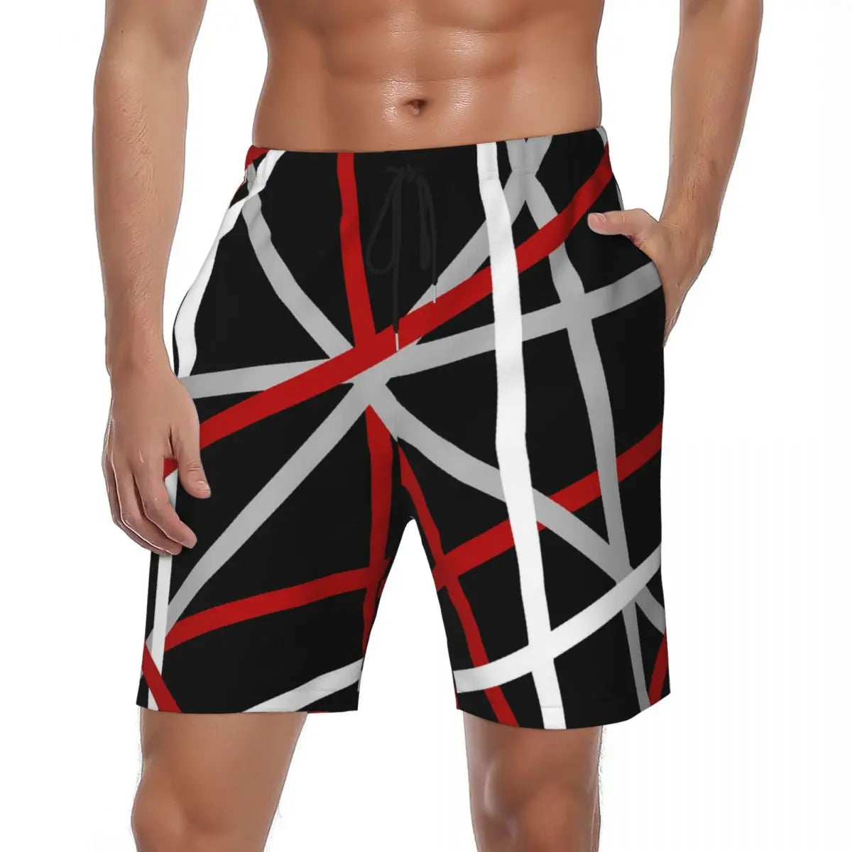 Van Halen Summer Stripes Gym & Swim Shorts – Fast-Dry Digital Print Board Shorts for Men’s Beach Adventures - Premium shorts from Lizard Vigilante - Just $38.88! Shop now at Lizard Vigilante