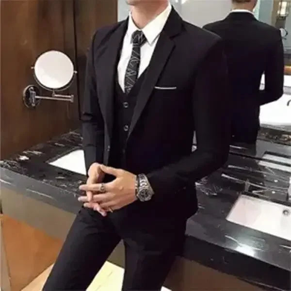 Men's Three-piece Suit Casual Slim Fit Western-style Business Attire Korean Version Youth Student Style Smooth Sihouette - Premium  from Lizard Vigilante - Just $37.99! Shop now at Lizard Vigilante