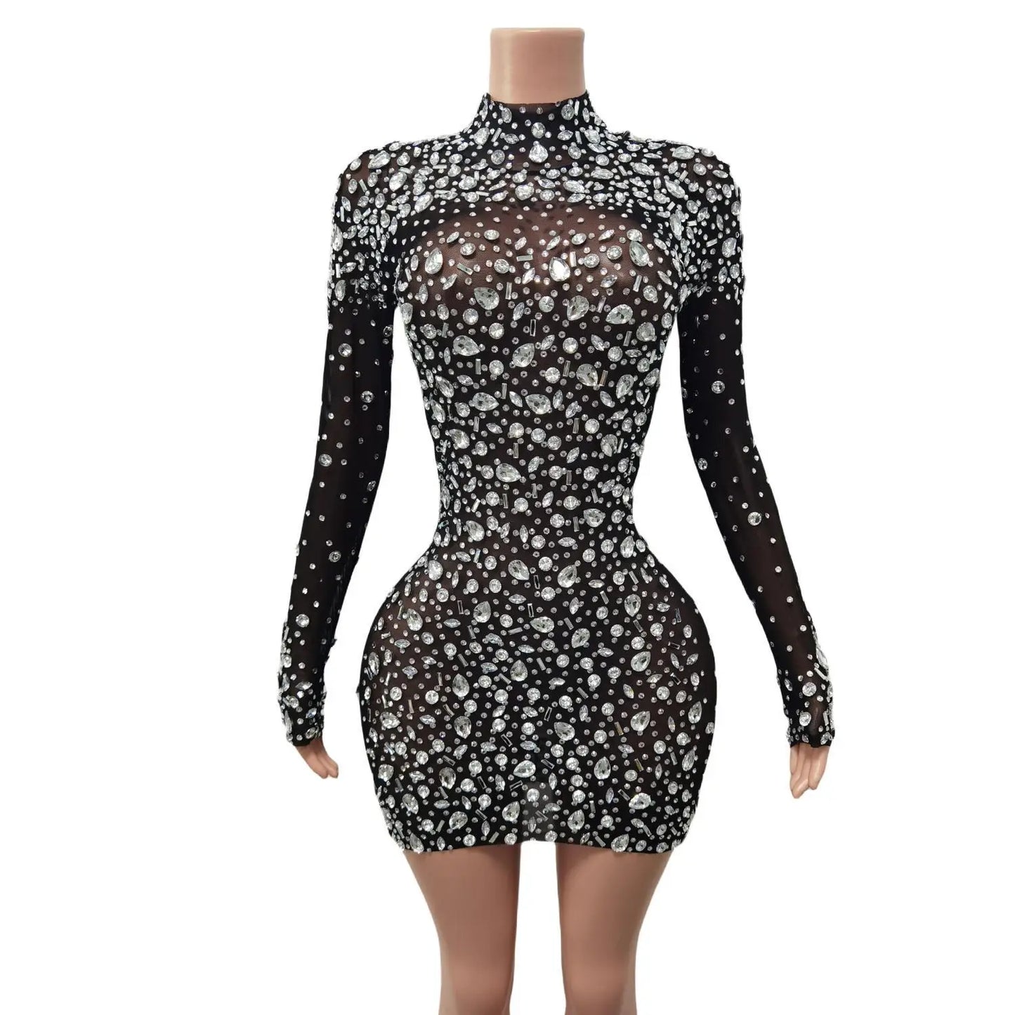 Christia Bella Sparkly Pink Rhinestones Dress – Sexy Dance Performance & Evening Party Dress with Abstract Pattern - Premium dress from Lizard Vigilante - Just $208.88! Shop now at Lizard Vigilante