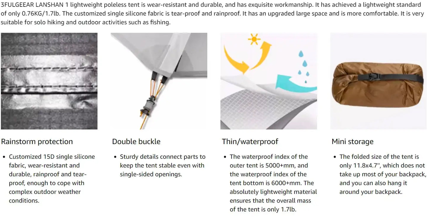 3F UL Gear Lanshan1 Ultralight Tent 3/4 Season Portable Backpacking Tent for 1p Double Layer Tent for Camping, Climbing, Hiking