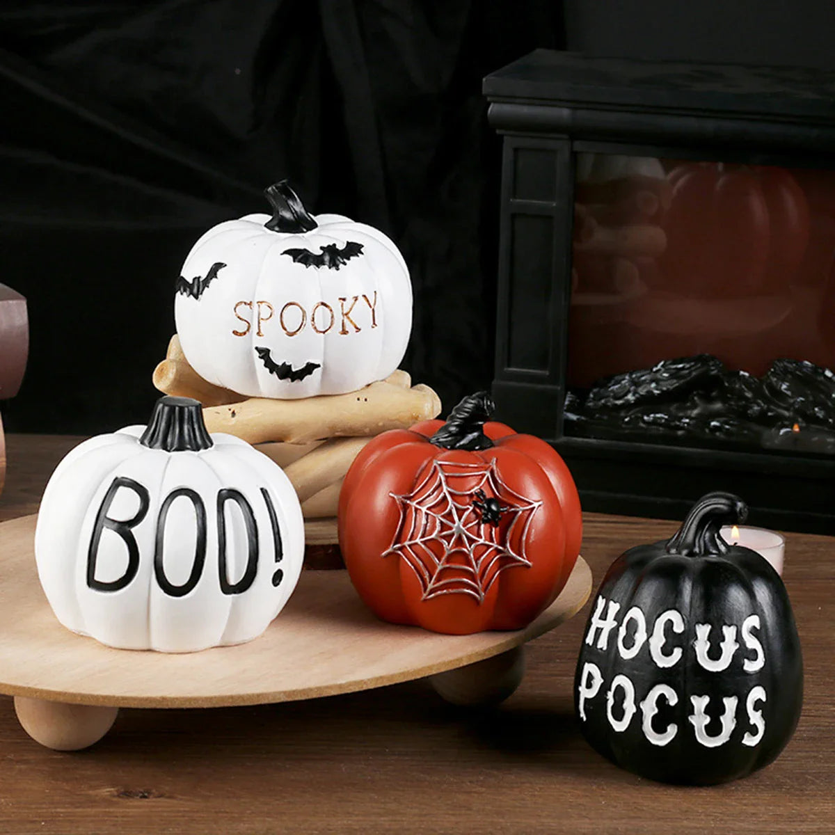 Spooky Resin Pumpkin Decor - Gothic  Tabletop Centerpiece for Halloween