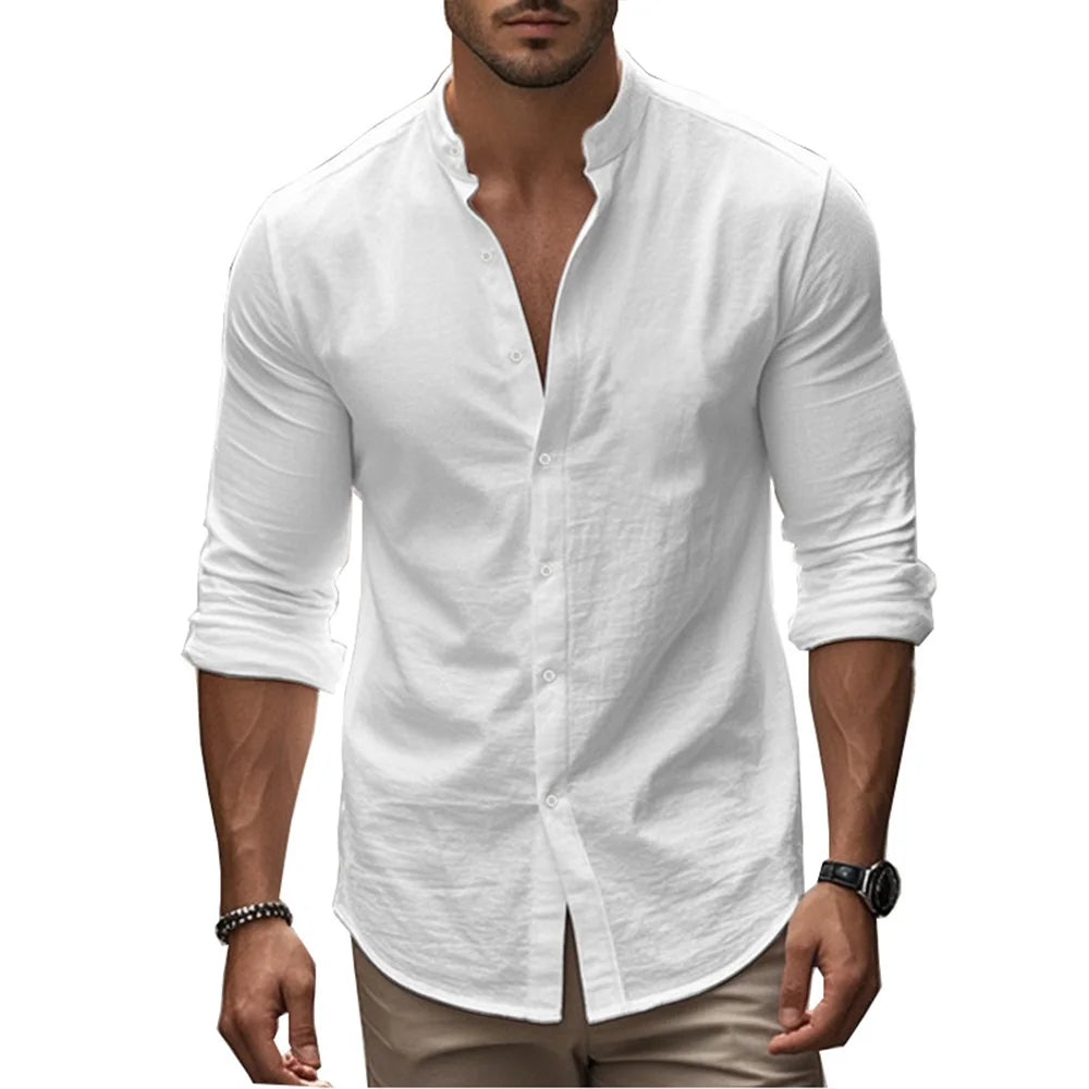 Midnight Riot Men’s Cotton Linen Henry Shirt – Summer Slim Fit Edition
