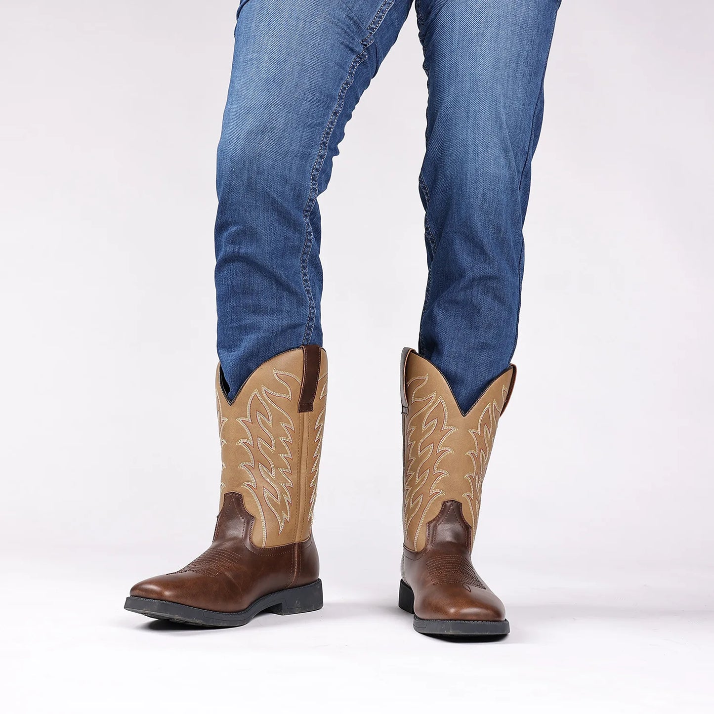 Men's Western Cowboy Boots – Handmade Pointed Toe Mid-Calf Retro Style - Premium cowboy boots from Lizard Vigilante - Just $88.88! Shop now at Lizard Vigilante