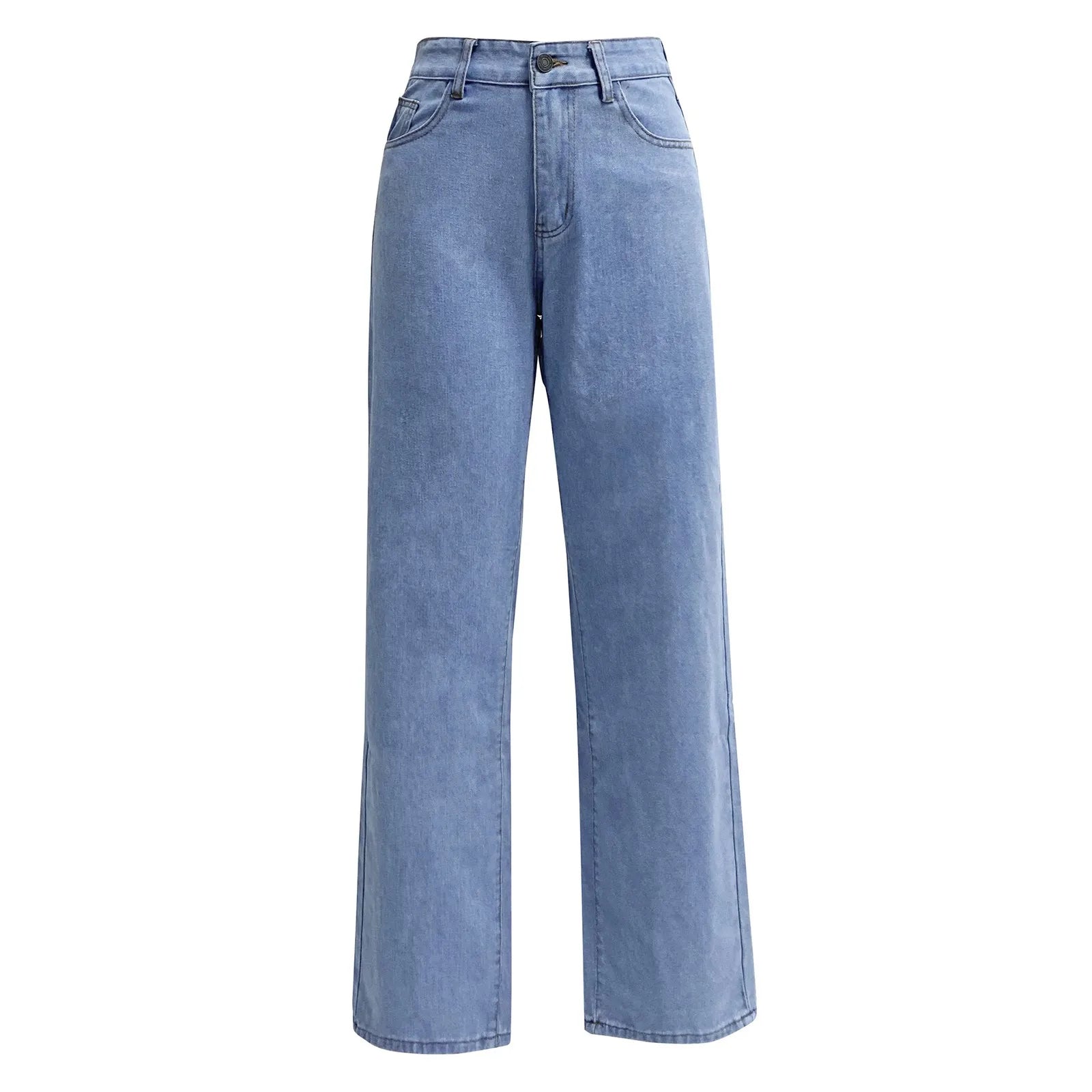 Women Fashion Straight Leg Jeans Loose Button Pocket Washed Denim Pants High Waist Stretchy Denim Trousers 2024 Female Clothes - Premium  from Lizard Vigilante - Just $30.99! Shop now at Lizard Vigilante