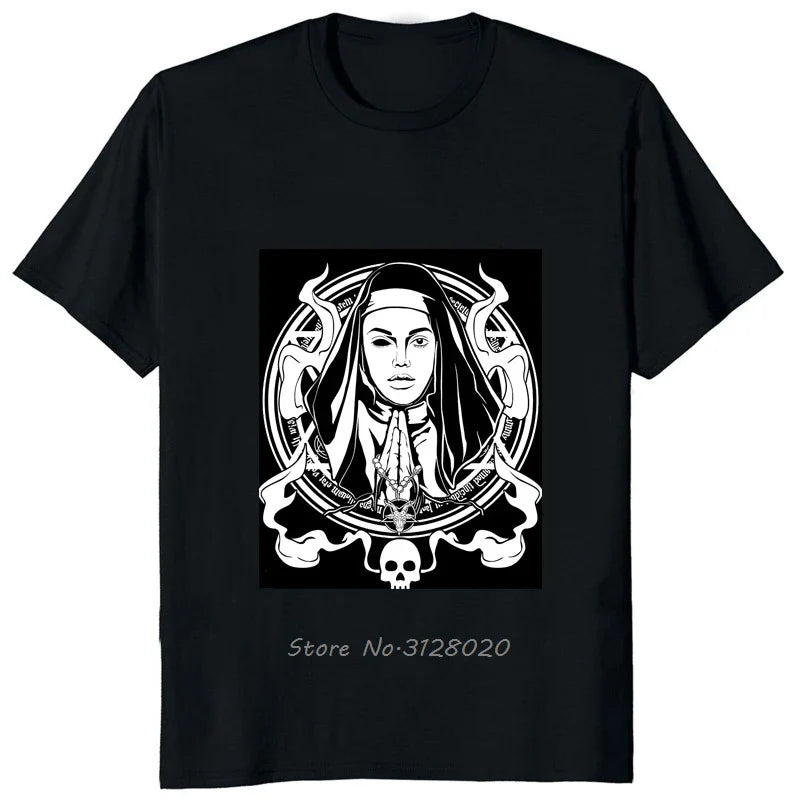"God Is Busy, Can I Help You?" Unholy Nun Graphic T-Shirt – Edgy Satanic Humor Tee for Rebels, Heretics & Hipster Heathens | Lizard Vigilante Exclusive - Premium tee from dsers - Just $44.99! Shop now at Lizard Vigilante