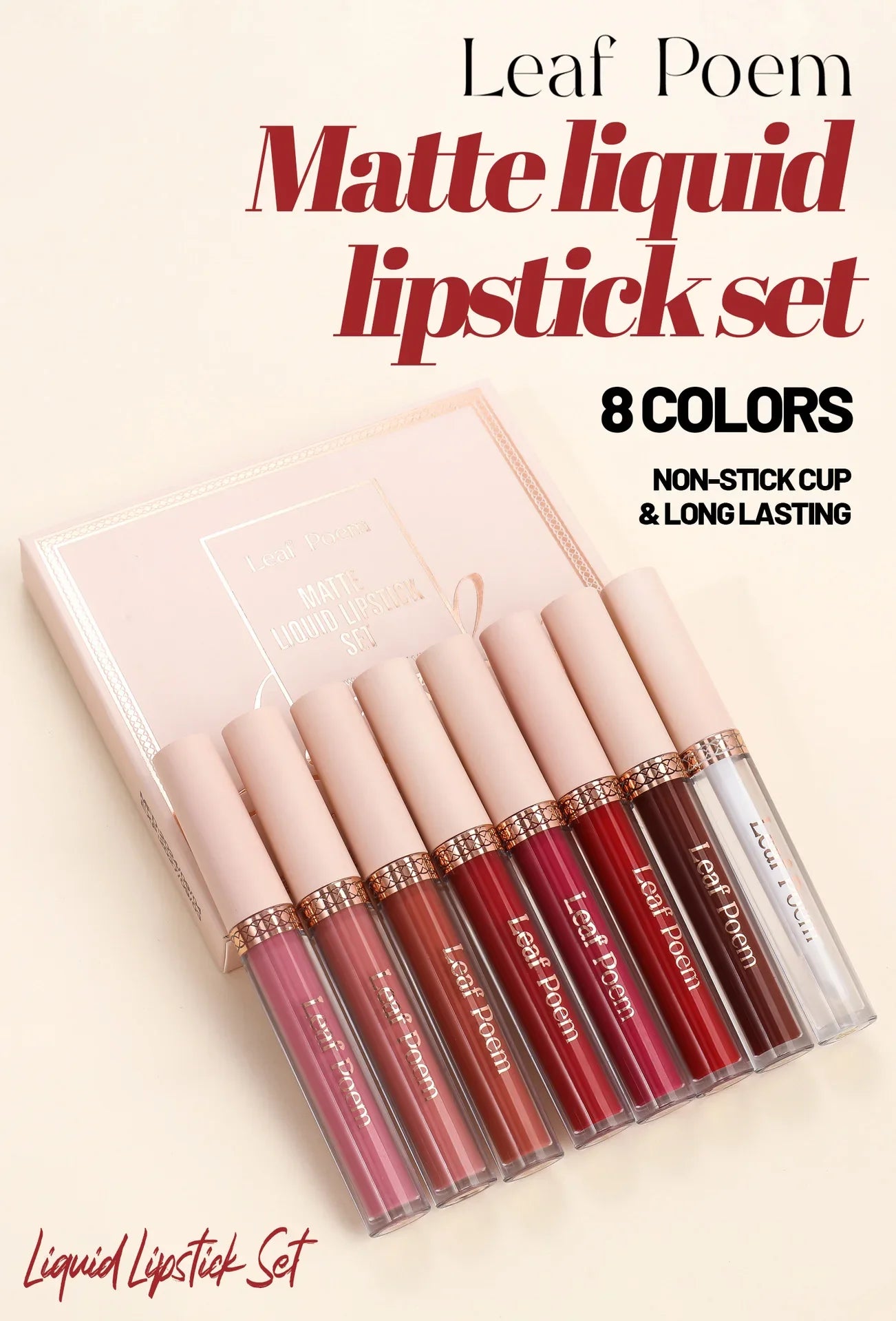 8 pcs matte liquid lipstick, lip glaze - waterproof, non-stick, long-lasting lip gloss, brown, pink, purple and red tones, suitable for Valentine's Day, daily, parties, travel