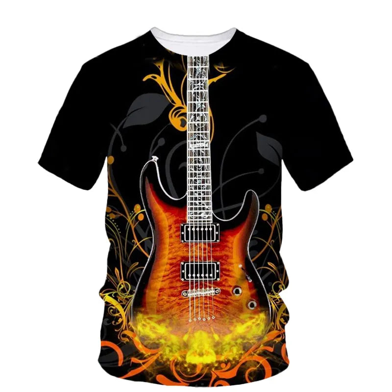 Fashion Trend Rock Music Guitar Boy Fashion Brand Creative 3d Printed Round Neck Shirt Short Sleeve T-Shirt Plus Size Clothing - Premium guitar shirt from Lizard Vigilante - Just $23.99! Shop now at Lizard Vigilante