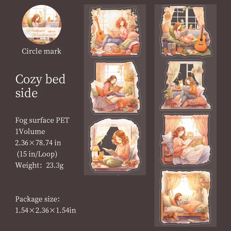 1roll Tape Weekend Window Sill Series Leisure Character Window PET Tape Decoration Notebook Photo Frame Stationery DIY Stickers