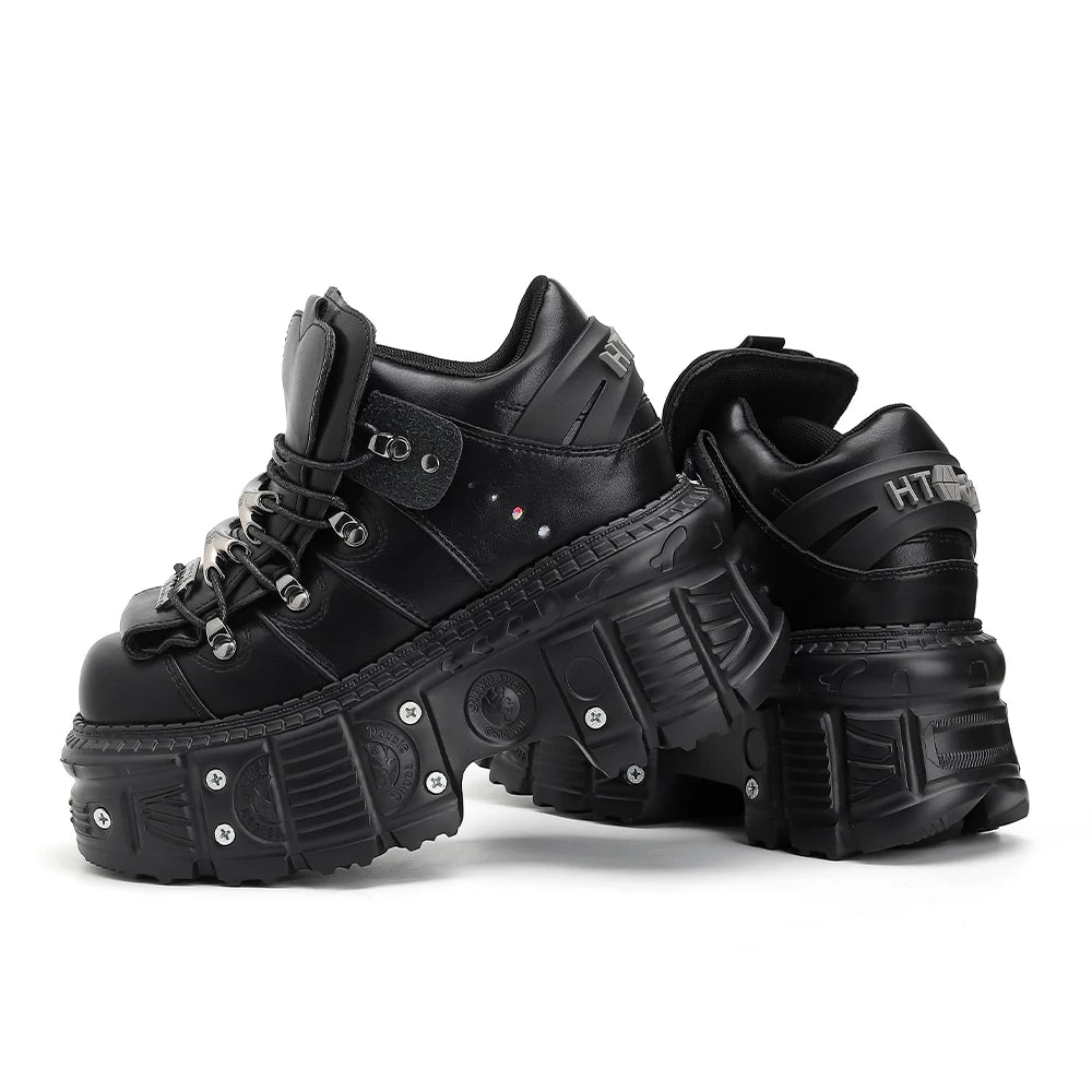 2025 Woman Sneakers New Punk Style Women Shoes Gothic Ankle Rock Boots Lace-up Heel Height Platform Shoes Woman Metal Decor