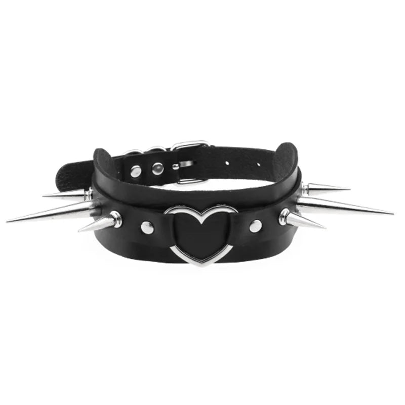 Harajuku Punk Rock Goth Choker - PU Leather Rivet Heart Cross Spike Necklace for Women, Hip Hop Bondage Jewelry - Premium choker from Lizard Vigilante - Just $23.88! Shop now at Lizard Vigilante