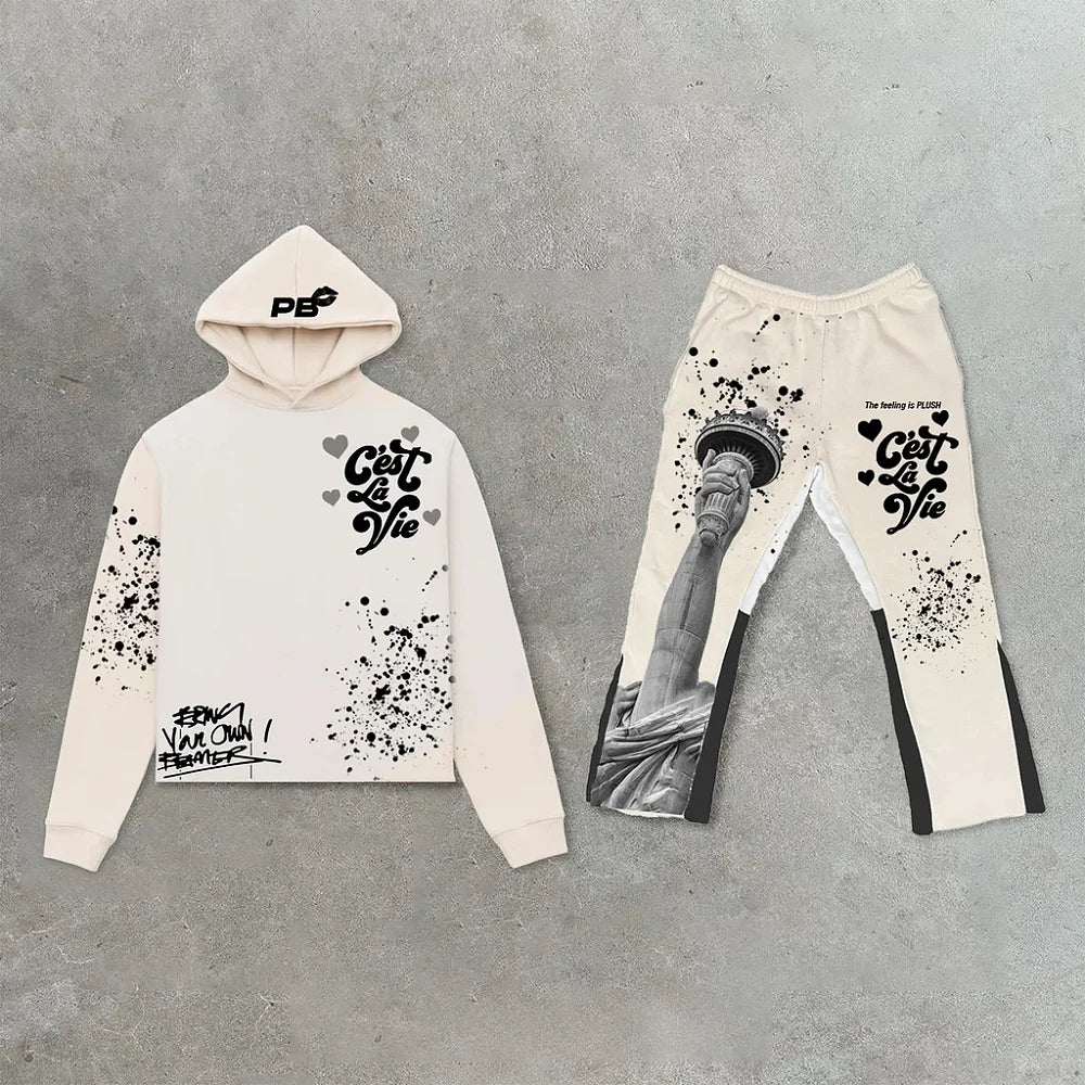 Y2K Heatwave: Oversized Flared Hoodie Set – LV Street Echo Edition - Premium hoodie set from dsers - Just $46.99! Shop now at Lizard Vigilante