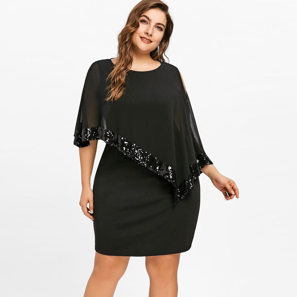 Elegant Sequined Plus Size Dresses for Women Sexy Off Shoulder Overlay Asymmetric Chiffon Party Dresses Formal Wedding Vestidos - Premium  from Lizard Vigilante - Just $11.99! Shop now at Lizard Vigilante