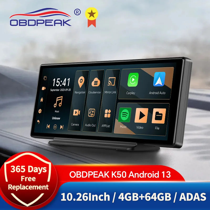 Android 13 AI Screen GPS Navigation K50 4G+64G 10.26 4G Carplay Android AUTO Dual Lens Dash Cam Rear View Mirror Video Recorder - Lizard Vigilante