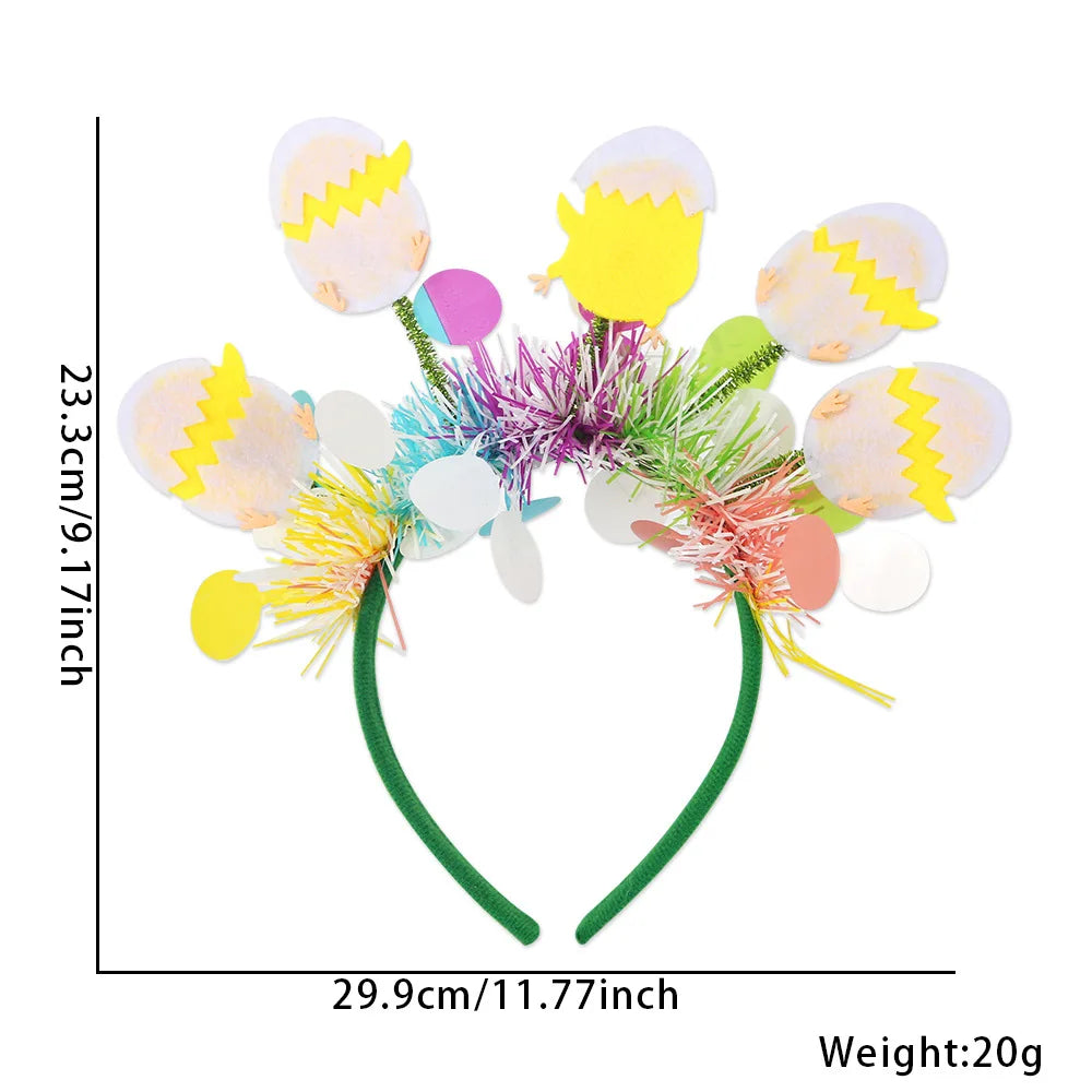 Easter Rabbit Headband with Colorful Egg Strip And Button Holiday Party Accessory Egg Chick Headdress for Easter Celebrations