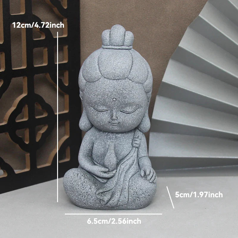 Buddha Stone Statue Little Buddhist Monks Tibetan Buddhism Figurines Zen Garden Ornament Meditation Home Aquarium Decoration