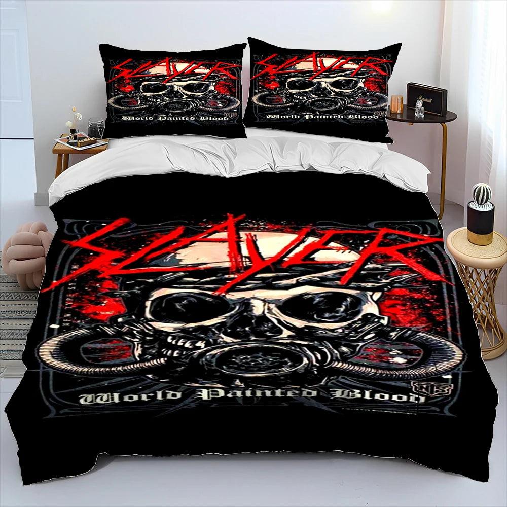 Slayer Show No Mercy Heavy Metal Band Music Comforter Bedding Set, Duvet Cover Bed Quilt Cover Pillowcase,king Queen Size Bedding Set Kids - Lizard Vigilante