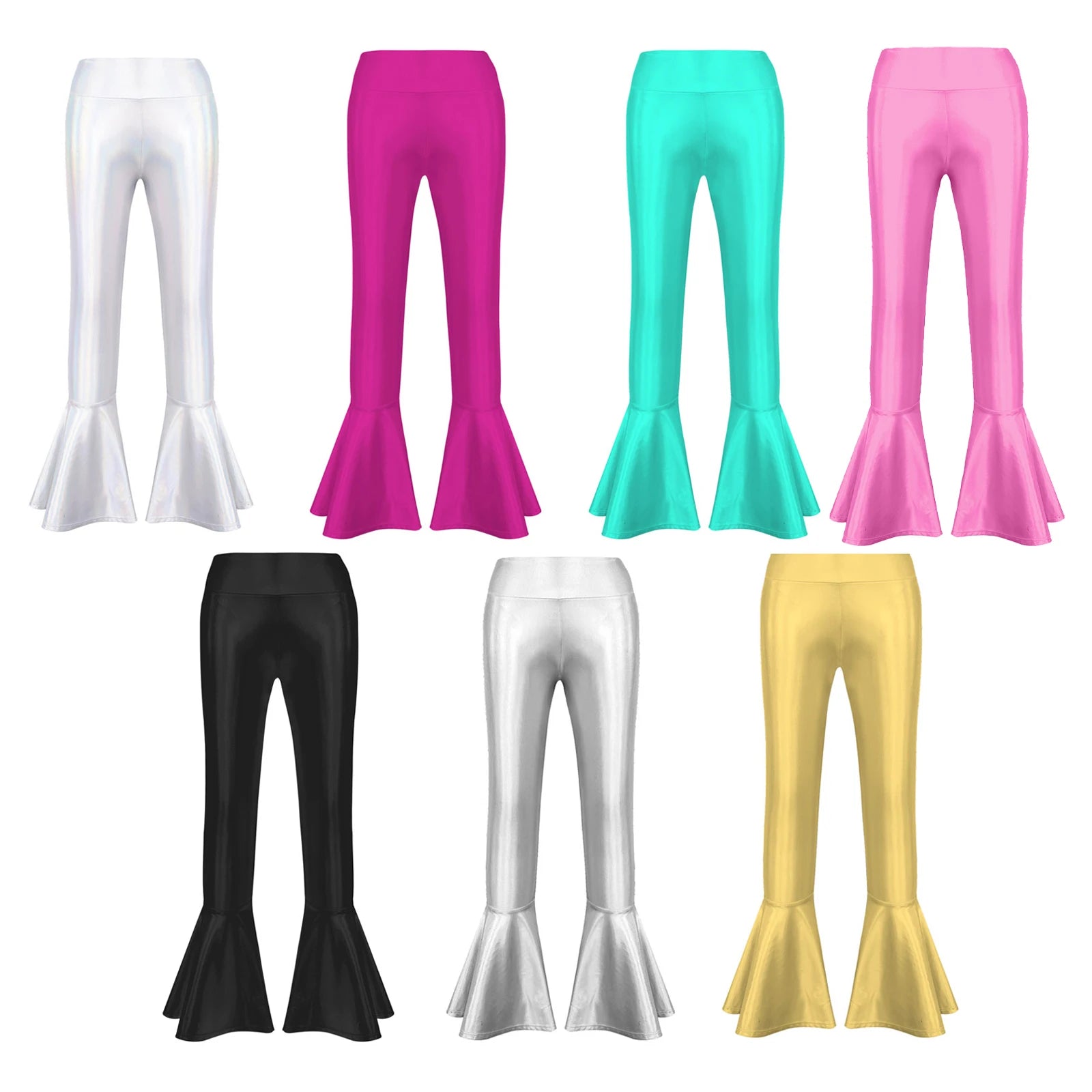 Metallic Flared Long Pants Kids Girls Shiny High Waist Ruffle Bell-bottom Pants Modern Jazz Disco Stage Performance Trousers - Premium pants from Lizard Vigilante - Just $24.99! Shop now at Lizard Vigilante