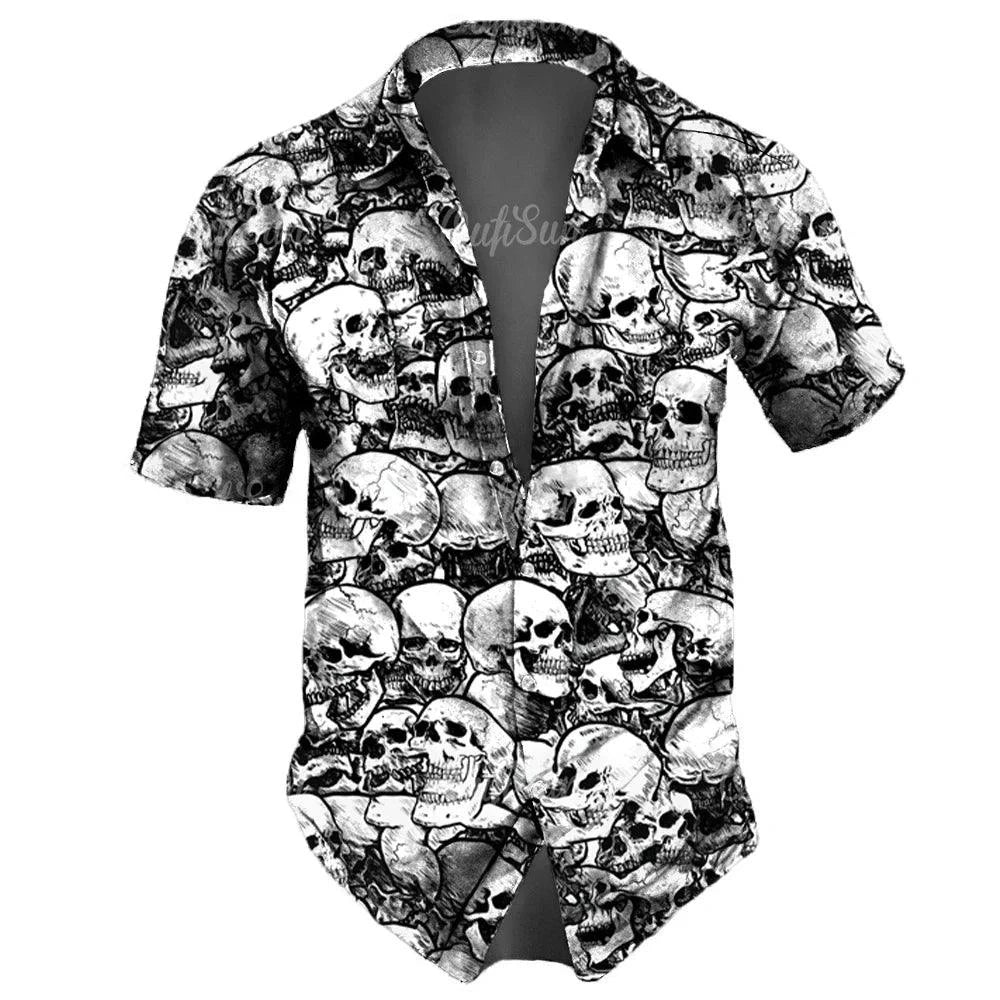 Vintage Skulls Men's Hawaiian Shirt - Casual Short Sleeve Streetwear for Males - Premium hawaiian shirt from Lizard Vigilante - Just $26.66! Shop now at Lizard Vigilante