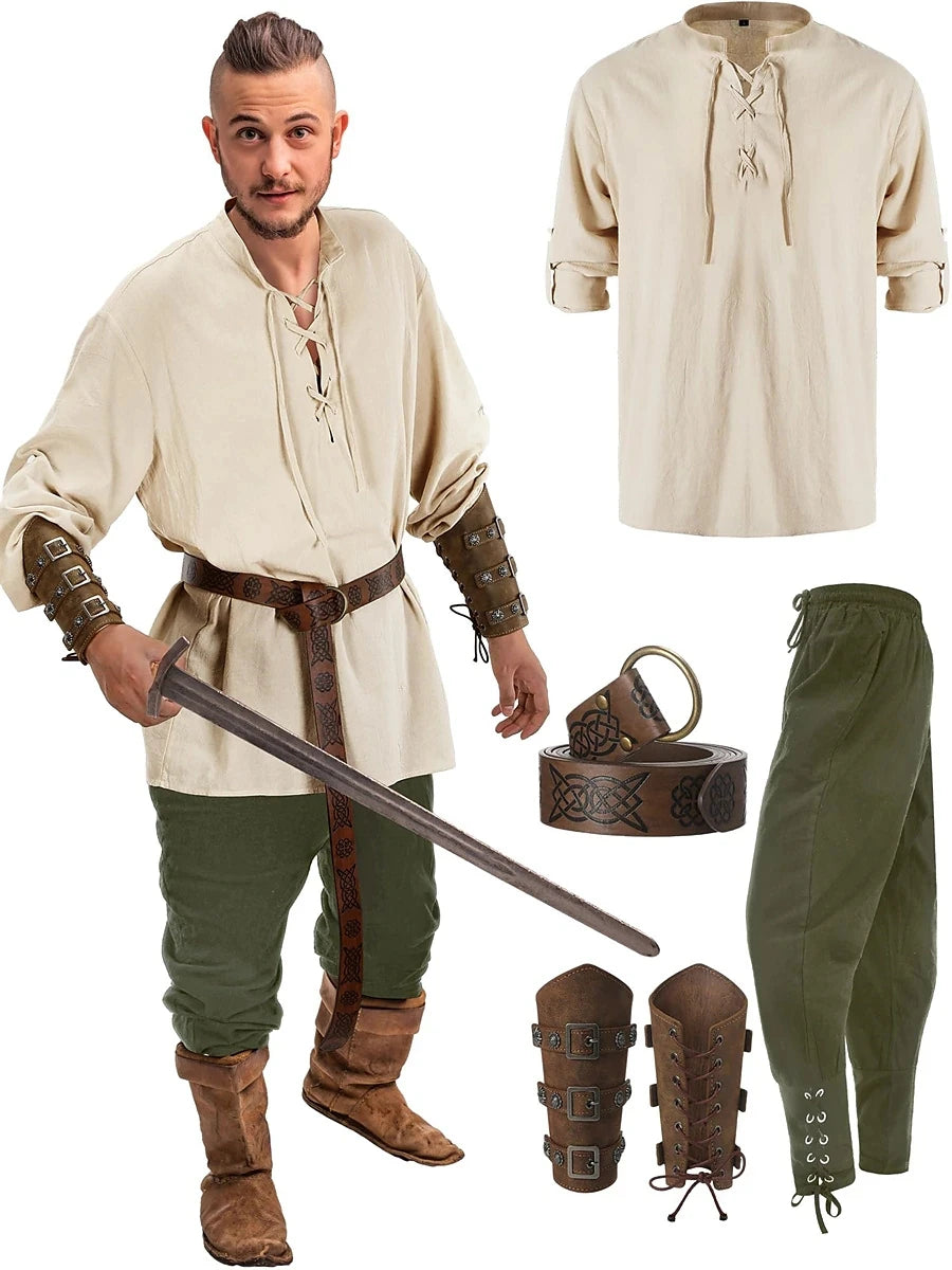 Renaissance Pants Outfits Retro Vintage Medieval Waist Belt Shirt Arm Guards Pirate Men's Cosplay Costume Halloween - Premium Cosplay Costumes from Lizard Vigilante - Just $21.99! Shop now at Lizard Vigilante