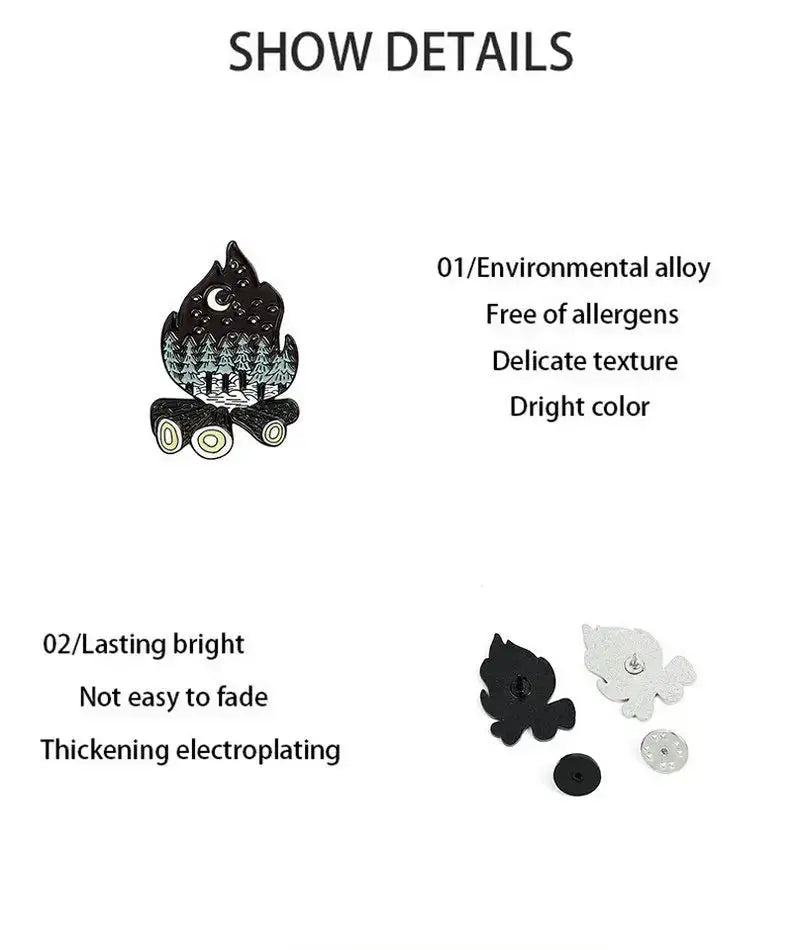 Camping Life Enamel Pin Outdoor Compass Canvas Shoe Bonfire Tent Motorhome Brooches Bag Lapel Pin Badge Jewelry Gift for Friends