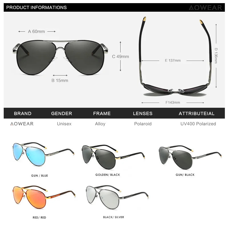 AOWEAR Men's Aviators Sunglasses HD Driving Pilot Sun Glasses Men Polarized Aviation Mirror Sunglass for Menl unettes de soleil homme - Premium sunglasses from Lizard Vigilante - Just $38.99! Shop now at Lizard Vigilante