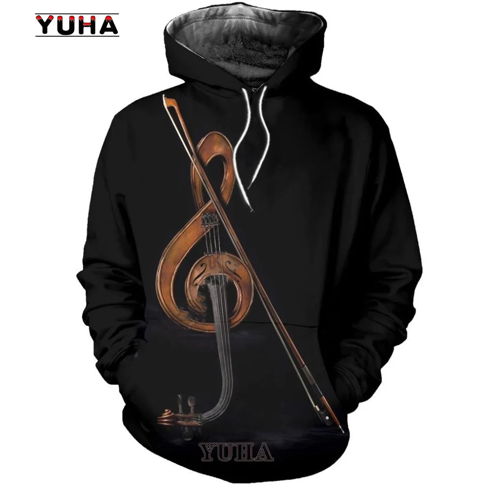 3D Musical Instrument Hoodie | Piano, Guitar, Trumpet & Violin Art Sweatshirt for Men & Women | Fun, Vibrant, & Casual Wear - Premium Long-sleeve hoodie t-shirt from Lizard Vigilante - Just $39.99! Shop now at Lizard Vigilante