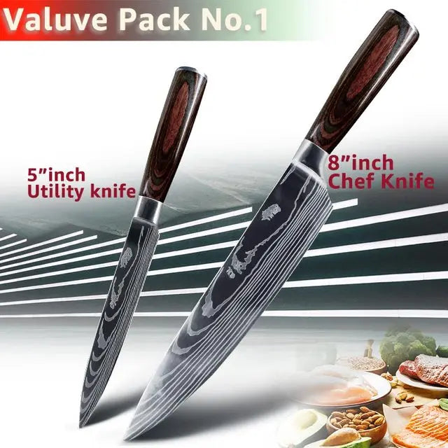 Professional Chef Knife Set – Japanese-Inspired High Carbon Stainless Steel Blades, Santoku & Gyuto Knives for Precision Cutting - Premium knife set from Lizard Vigilante - Just $19.99! Shop now at Lizard Vigilante