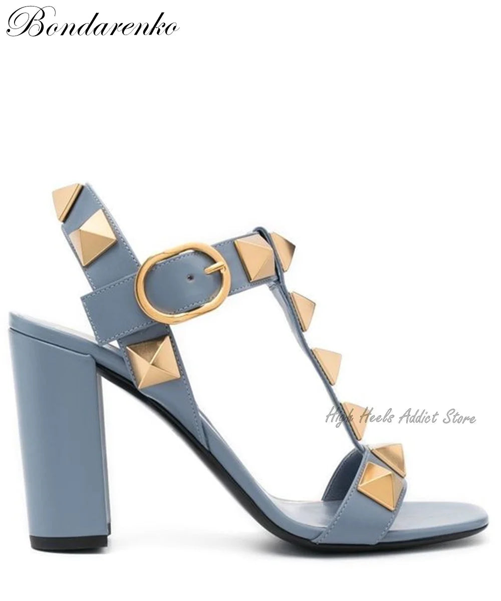 Rockstud Riot Block Heel Sandals 2025 – Pink, Black & White Roman Rebel Edition