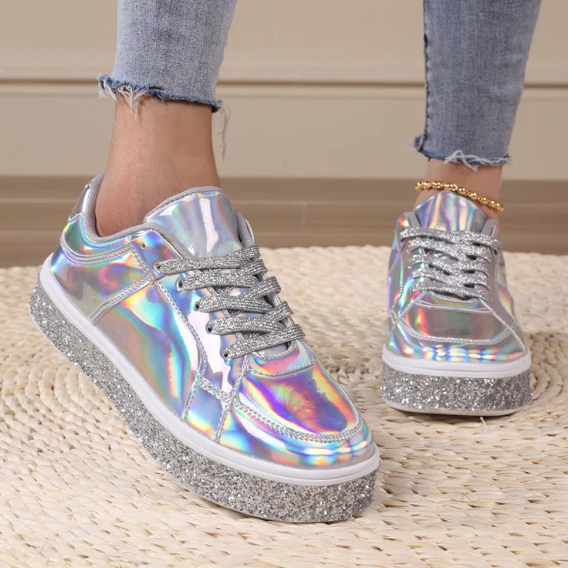 Women’s Glitter Glam Sneakers – Versatile Gold & Silver Thick-Soled Casual Shoes for Spring & Autumn - Premium Sneakers from Lizard Vigilante - Just $48.88! Shop now at Lizard Vigilante