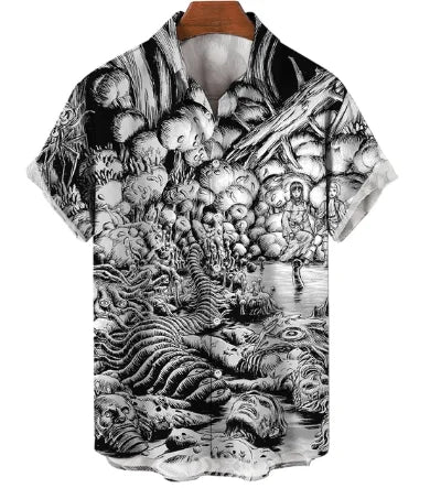 2024 Summer New Men's Shirt 3D Printed Horror Pattern Hawaiian Fashion Top - Premium  from Lizard Vigilante - Just $11.99! Shop now at Lizard Vigilante