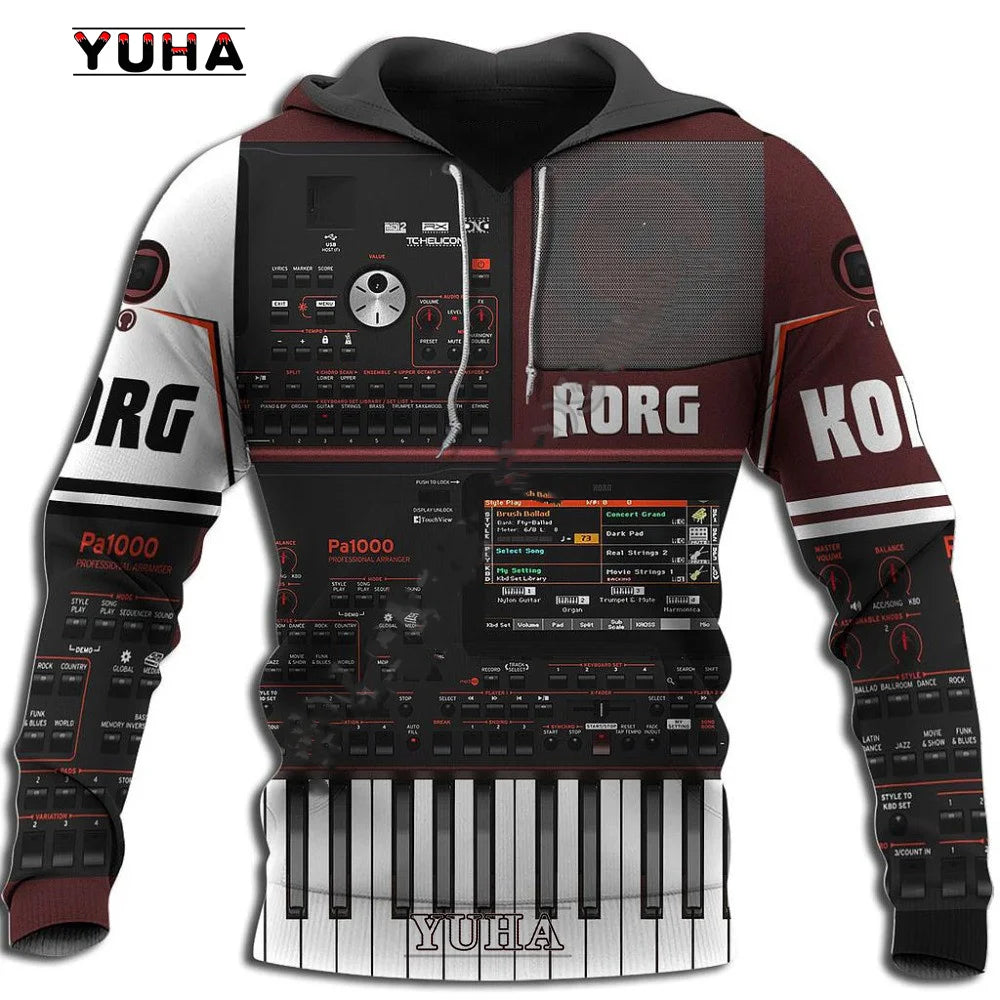 3D Musical Instrument Hoodie | Piano, Guitar, Trumpet & Violin Art Sweatshirt for Men & Women | Fun, Vibrant, & Casual Wear - Premium Long-sleeve hoodie t-shirt from Lizard Vigilante - Just $39.99! Shop now at Lizard Vigilante