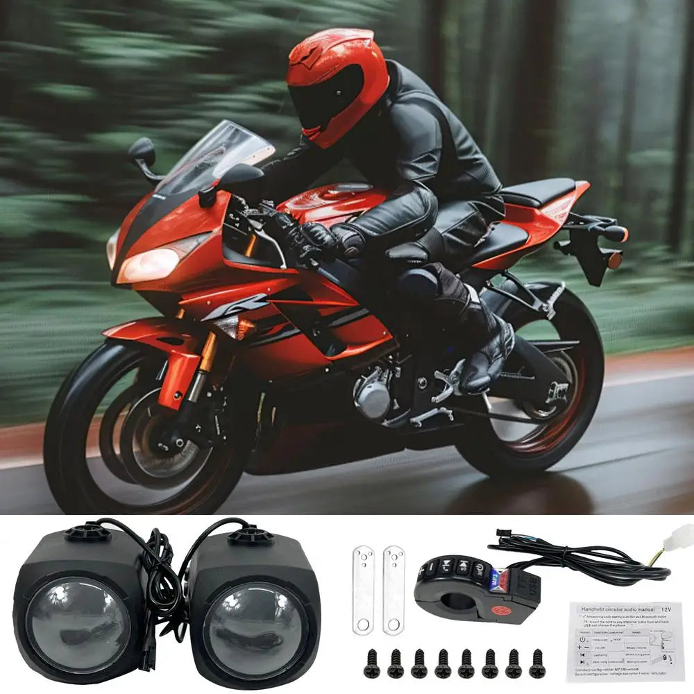Motorcycle Bluetooth Speaker 12-80V Universal Hifi Sound Motorcycle Stereo Weatherproof Audio Amp System Handlebar Speaker