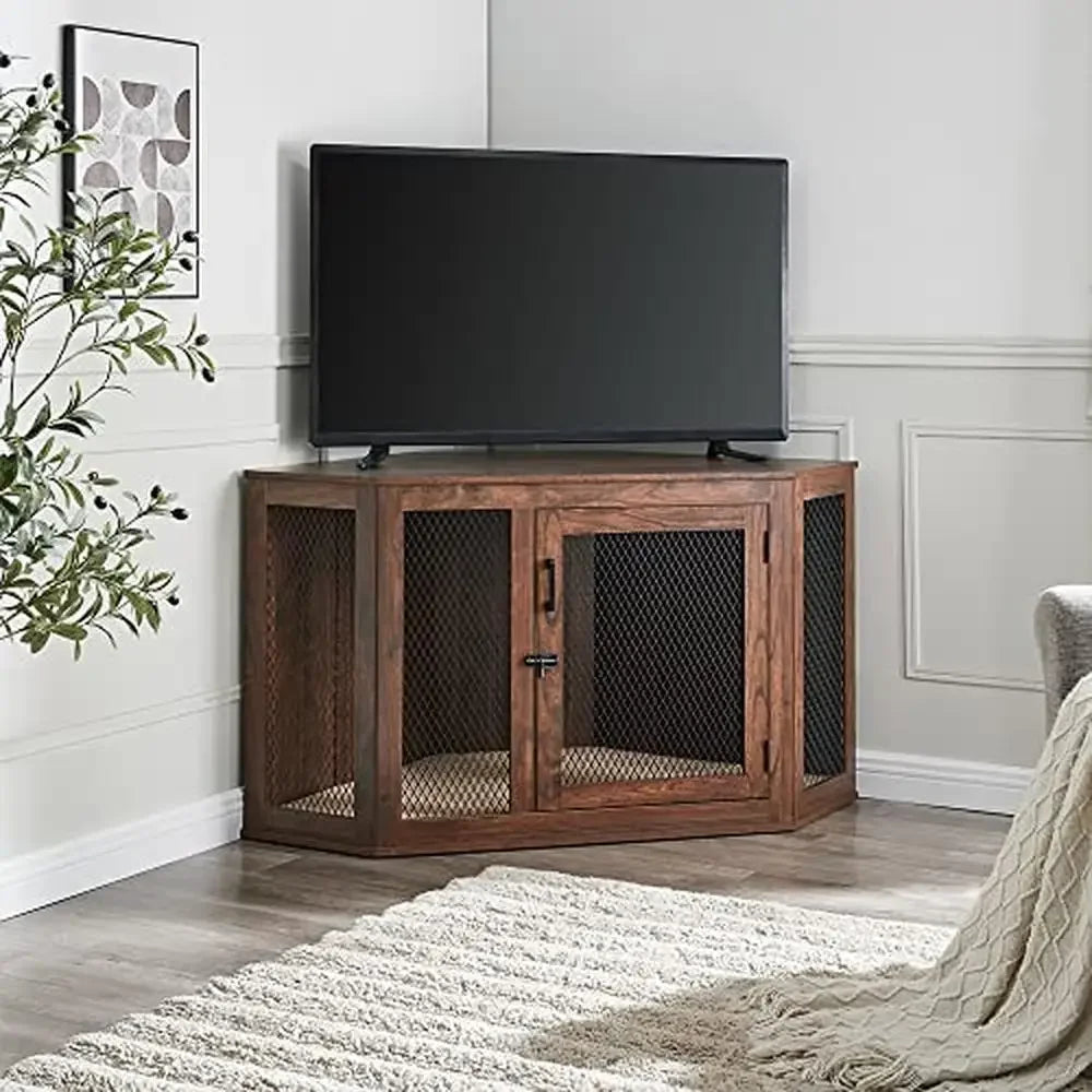 Corner Dog Crate Medium Large Dogs Indoor Space Saving Kennel TV Stand Decorative Pet House Dual-Purpose Furniture Comfortable - Premium  from Lizard Vigilante - Just $510.99! Shop now at Lizard Vigilante