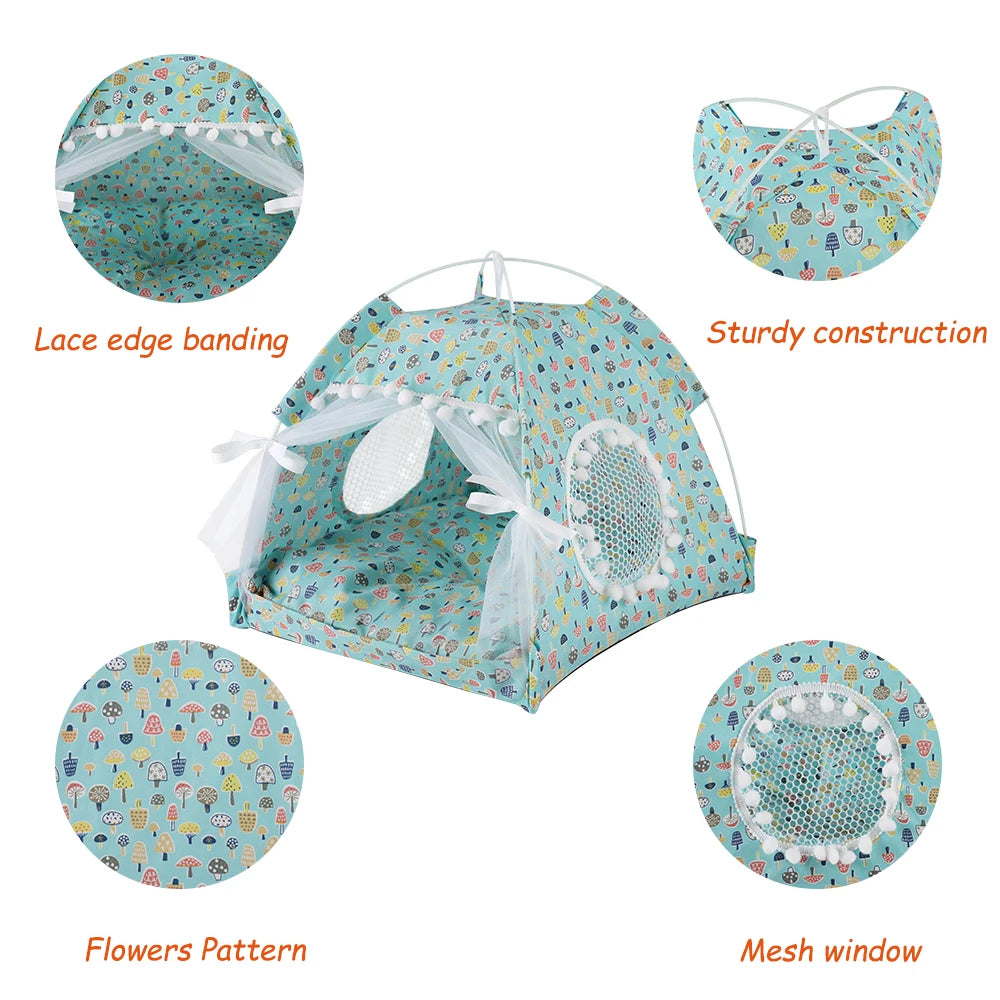 ZK20 Floral Print Pet Tent Bed – Portable & Cozy Cat and Small Dog House | Indoor Folding Enclosed Pet Teepee for Cats, Puppies, and Rabbits - Premium pet bed from Lizard Vigilante - Just $29.99! Shop now at Lizard Vigilante