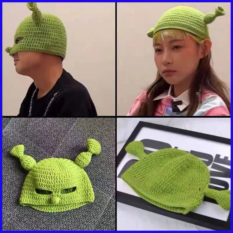 Monster Shrek Wool Hat – Handmade Green Party Beanie, Funny Knitted Cap for Men & Women, Perfect for Winter - Premium unisex beanie from Lizard Vigilante - Just $18.99! Shop now at Lizard Vigilante