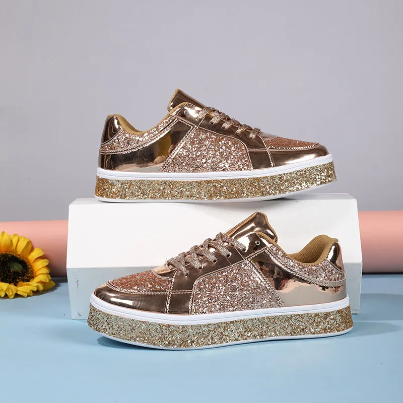 Women’s Glitter Glam Sneakers – Versatile Gold & Silver Thick-Soled Casual Shoes for Spring & Autumn - Premium Sneakers from Lizard Vigilante - Just $48.88! Shop now at Lizard Vigilante