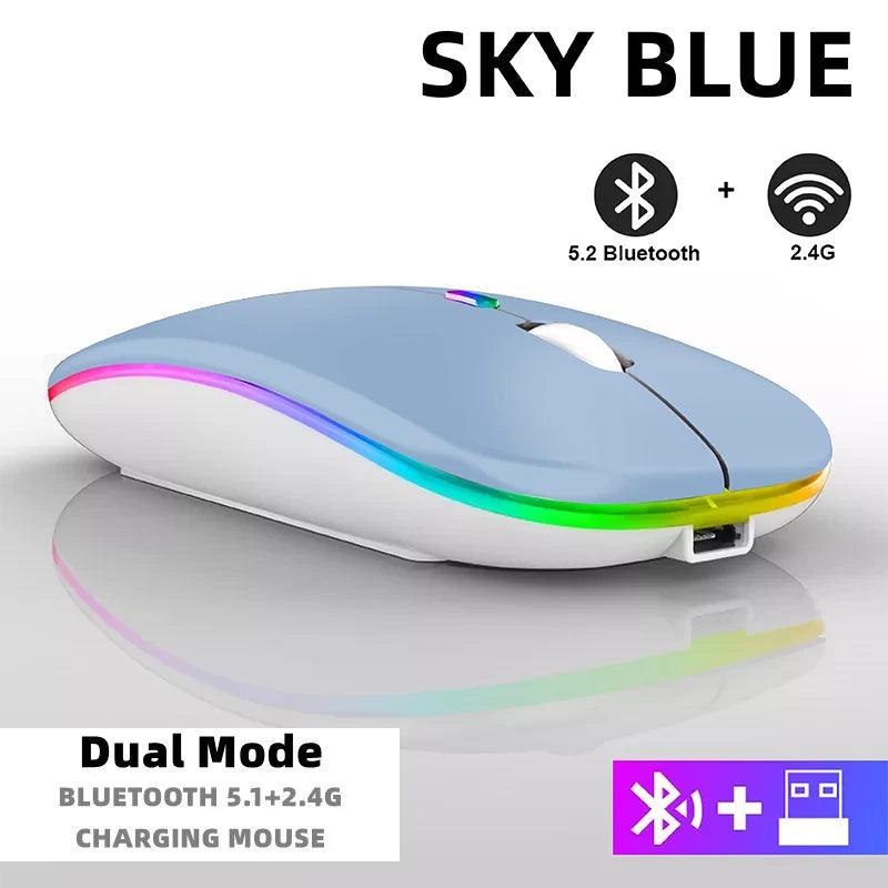 Rechargeable Bluetooth Wireless Mouse with 2.4GHz USB RGB 1600DPI Mouse for Computer Laptop Tablet PC Macbook Gaming Mouse Gamer - Lizard Vigilante