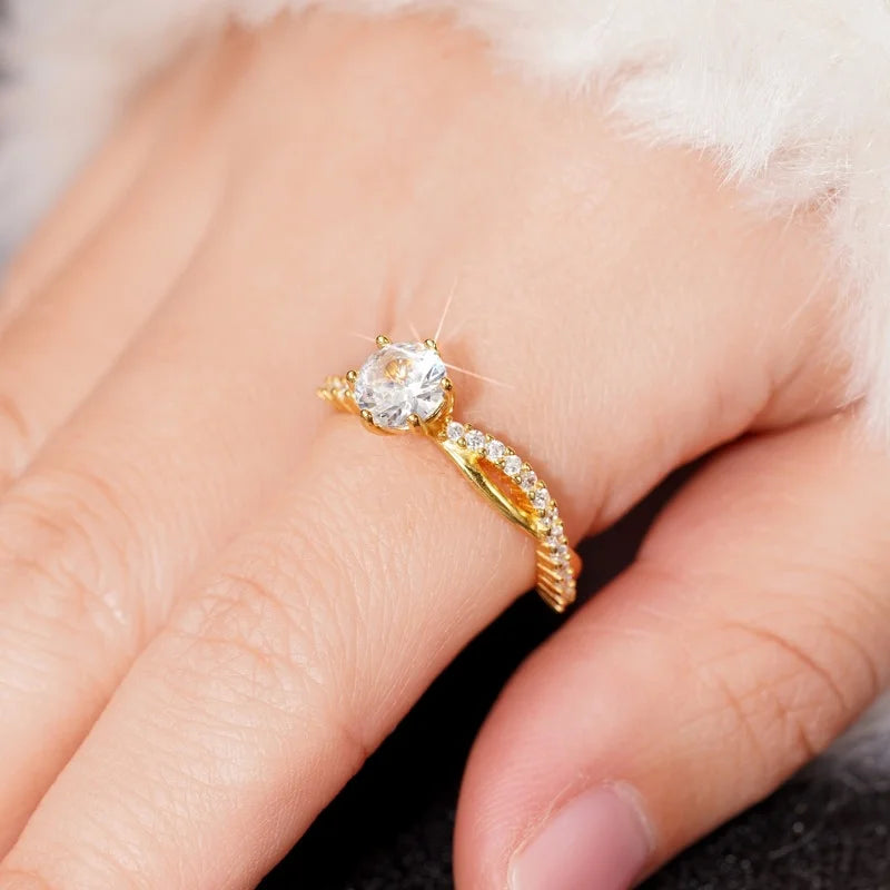 “MIDNIGHT PROMISE” 6-Claw CZ Engagement Ring – 925 Sterling Silver Gold Plated Band | Delicate Aesthetic Jewelry for Women by Huitan - Premium ring from dsers - Just $24.99! Shop now at Lizard Vigilante