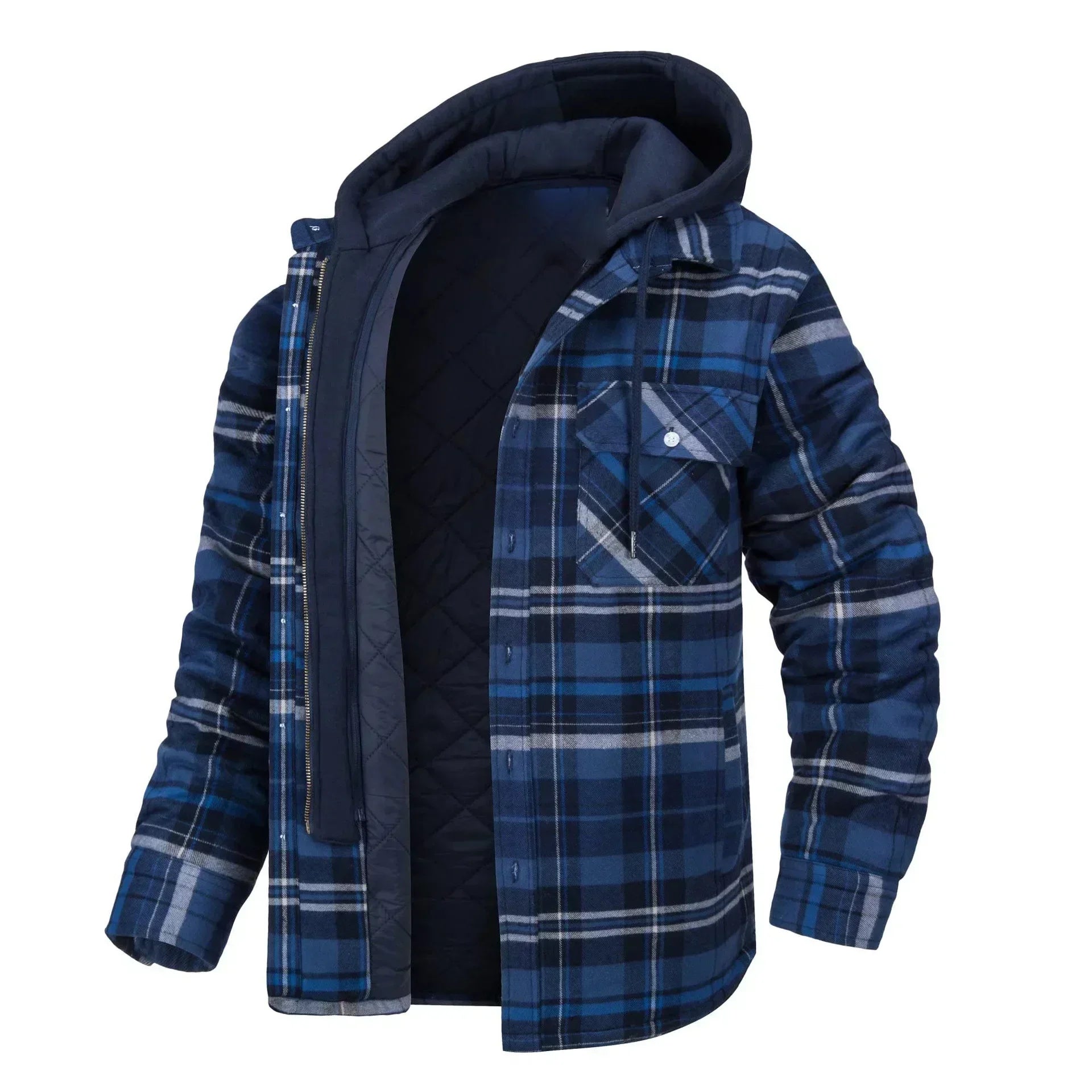 2024 Men's Winter Hooded Jacket – Warm, Thick Cotton Casual Coat with Detachable Hood & Plaid Design for Autumn & Winter - Premium  from Lizard Vigilante - Just $53.88! Shop now at Lizard Vigilante