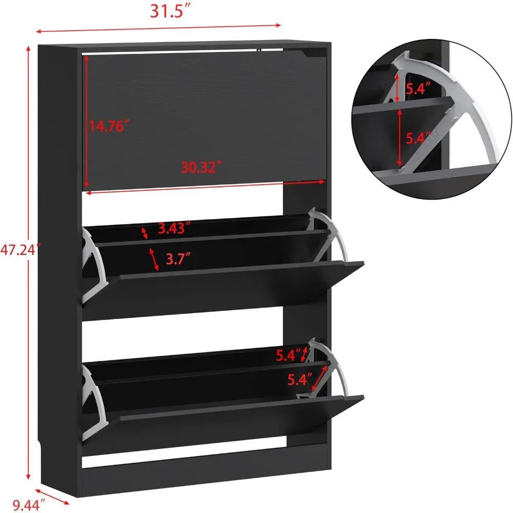 Easy To Use Black Shoe Cabinet with 3 Flip Drawers - Hidden Modern Shoe Storage for Entryway - Premium shoe accessories from Lizard Vigilante - Just $99.99! Shop now at Lizard Vigilante