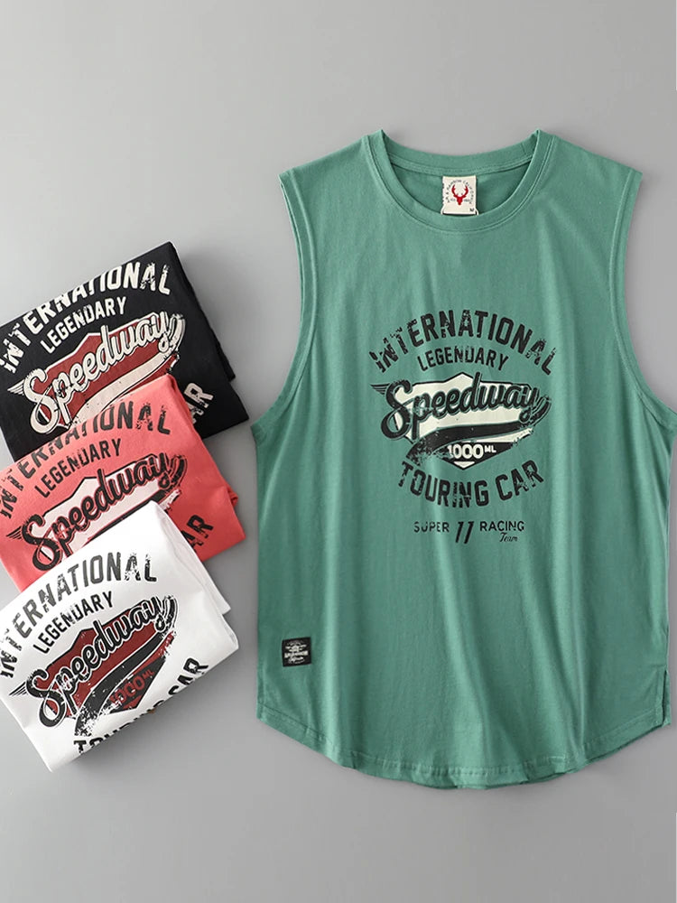 2025 Summer American Retro Sleeveless O-Neck Letter Print T-Shirt – 100% Cotton Men’s Basketball Sports Casual Vest - Premium tee from dsers - Just $30.99! Shop now at Lizard Vigilante