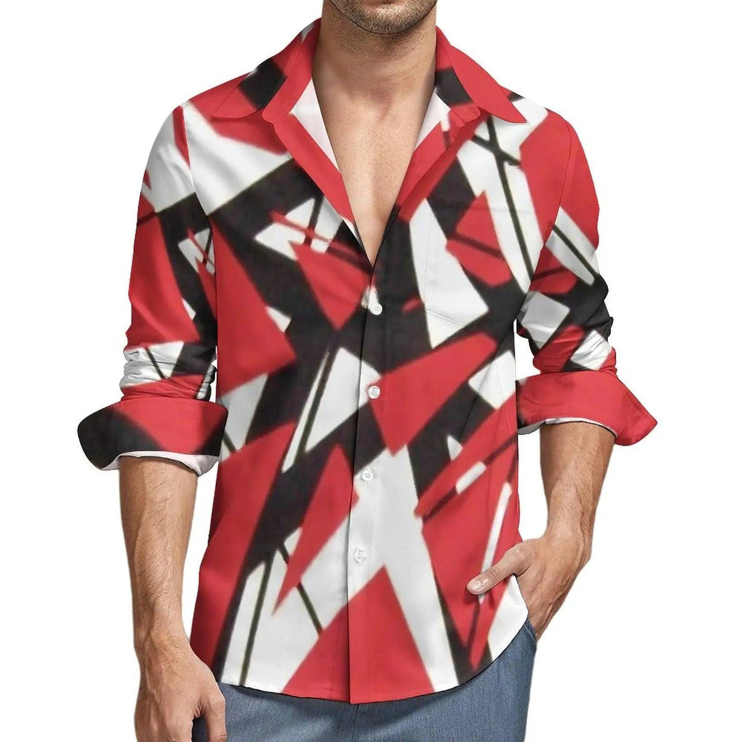 Van Halen Shirt Men Vintage Lines Casual Shirts Autumn Street Graphic Blouses Long Sleeve Vintage Oversized Top Gift - Premium Long-sleeve shirt from Lizard Vigilante - Just $34.99! Shop now at Lizard Vigilante