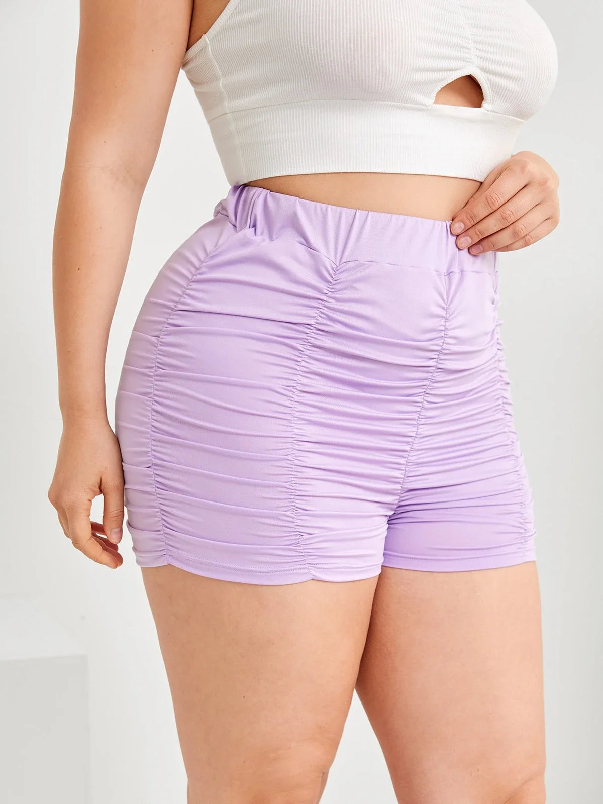 Plus Size High Waist Ruched Biker Shorts for Women - Sexy Summer Casual Solid Purple 6XL Elastic Waist Skinny Fit - Premium biker shorts from Lizard Vigilante - Just $36.99! Shop now at Lizard Vigilante