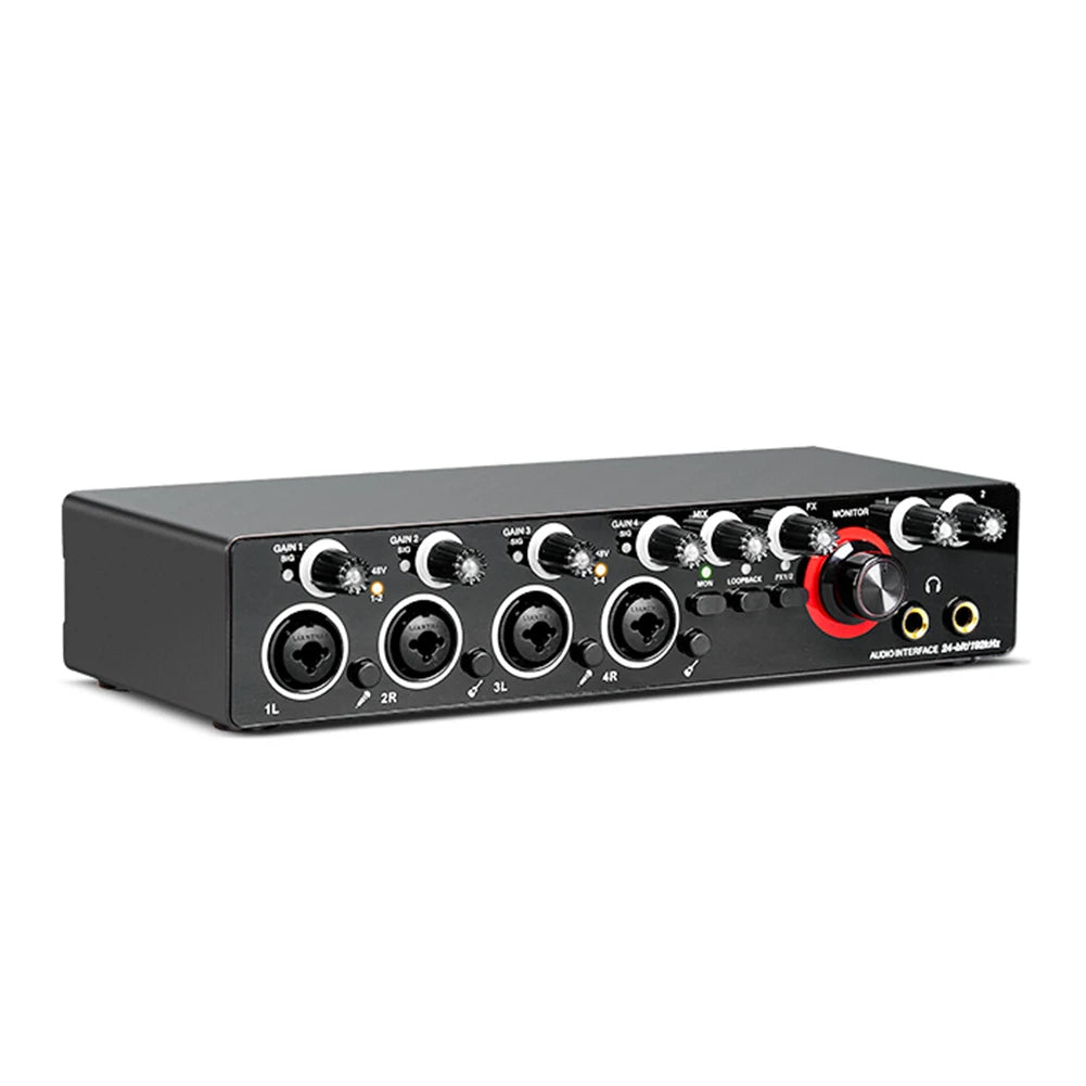 Professional 24Bit 192KHz Audio Interface Sound Card 4 Channel Sound Card for Guitar Loopback USB External Studio PC Recording - Premium  from Lizard Vigilante - Just $75.99! Shop now at Lizard Vigilante