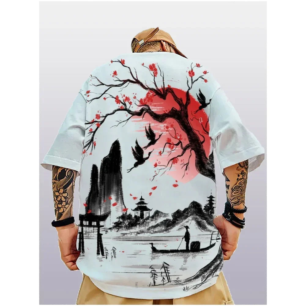DEATHBLOSSOM 3D Oversized Street T-Shirt – Heavy Print, Plum Bloom Chaos, Japanese Rock Show Vibe for Daily Destruction - Premium tee from dsers - Just $32.22! Shop now at Lizard Vigilante