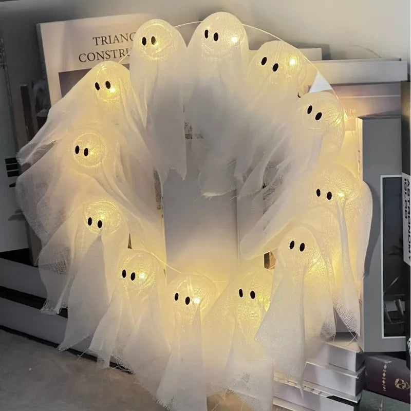 Modern Lit Ghosts Wreath Aesthetic Halloween Home Decor Luxury Wall Decoration Cute Halloween Wall Decors Interior Decorations